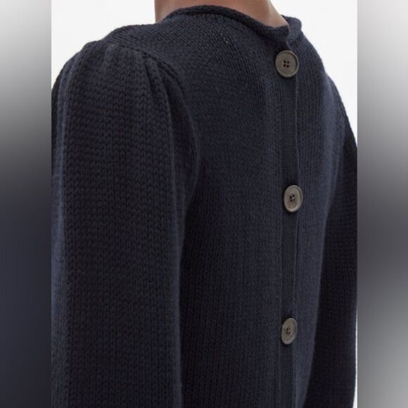 Three Graces London X Jud | M | Peggy Back-buttoned Wool Cardigan - Navy - Picture 2 of 8